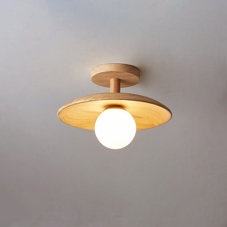 Nordic Creative Wooden Dome 1-Light Semi-Flush Mount Ceiling Lamp