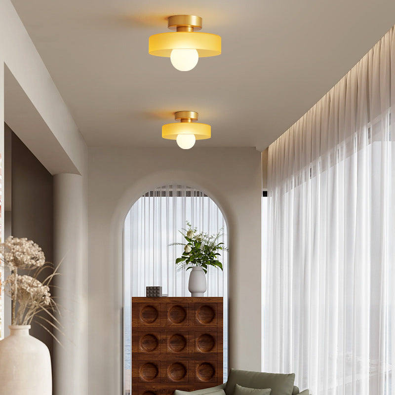 Minimalist Brass and Glass Ceiling Lamp in French Bauhaus Style