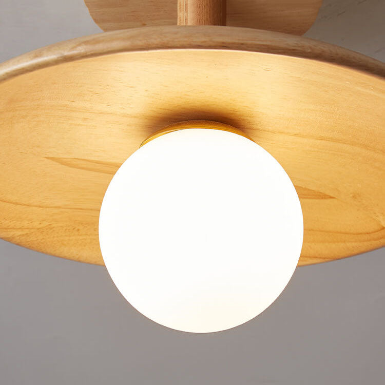 Nordic Creative Wooden Dome 1-Light Semi-Flush Mount Ceiling Lamp-Orizon Depot