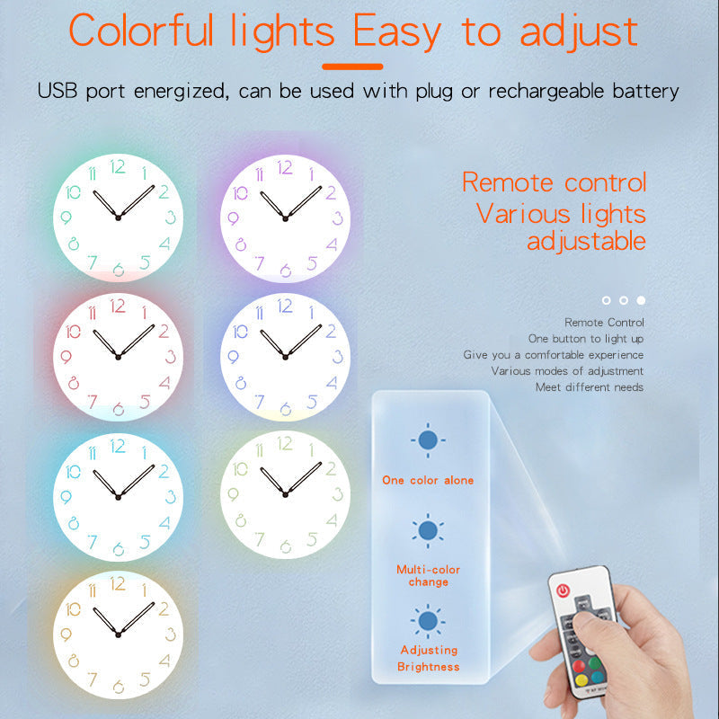 Atmospheric LED Light Silent Wall Decor Clock-Orizon Depot