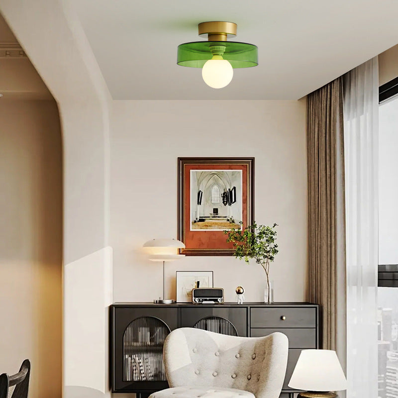 Minimalist Brass and Glass Ceiling Lamp in French Bauhaus Style
