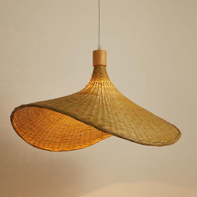 Woven Bamboo Straw Hat Pendant Light for Boho Interiors-Orizon Depot