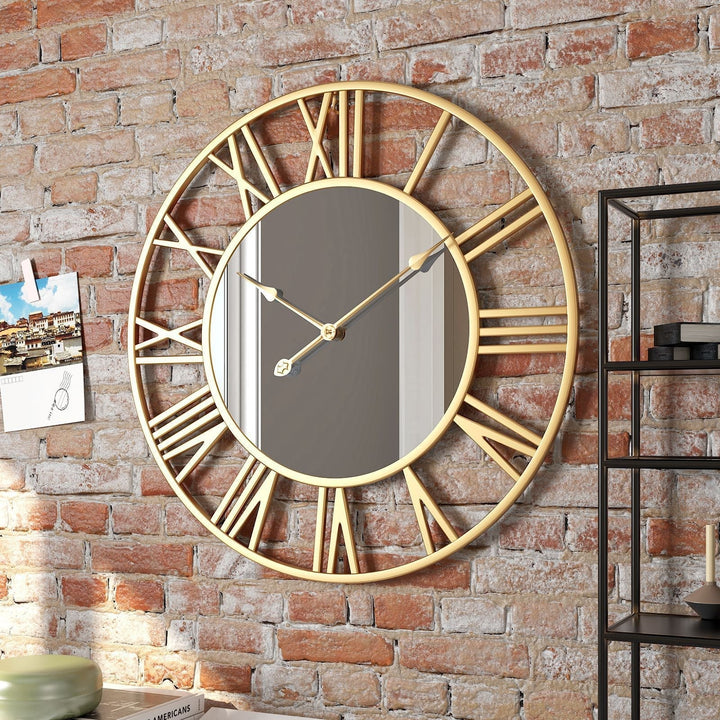 Vintage Large Metal Wall Clock with Mirror - 39cm-Orizon Depot