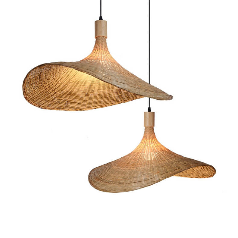 Woven Bamboo Straw Hat Pendant Light for Boho Interiors-Orizon Depot