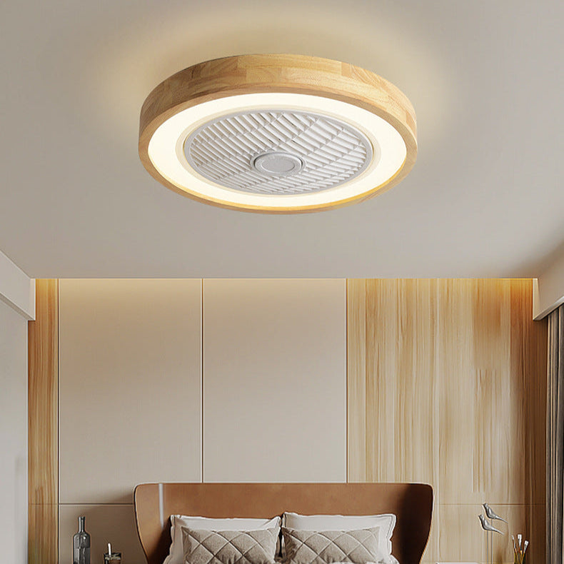 Modern Minimalist Wooden Geometric LED Semi-Flush Mount Ceiling Fan Light For Living Room