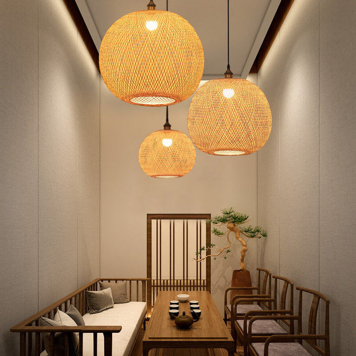 Japanese Bamboo Weaving Pendant Light for Zen Interiors-Orizon Depot