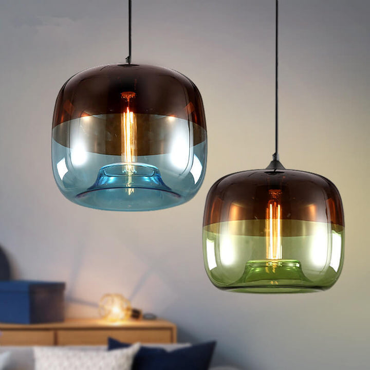 Retro Colorful Glass Style 1-Light Drum Pendant Lamp-Orizon Depot