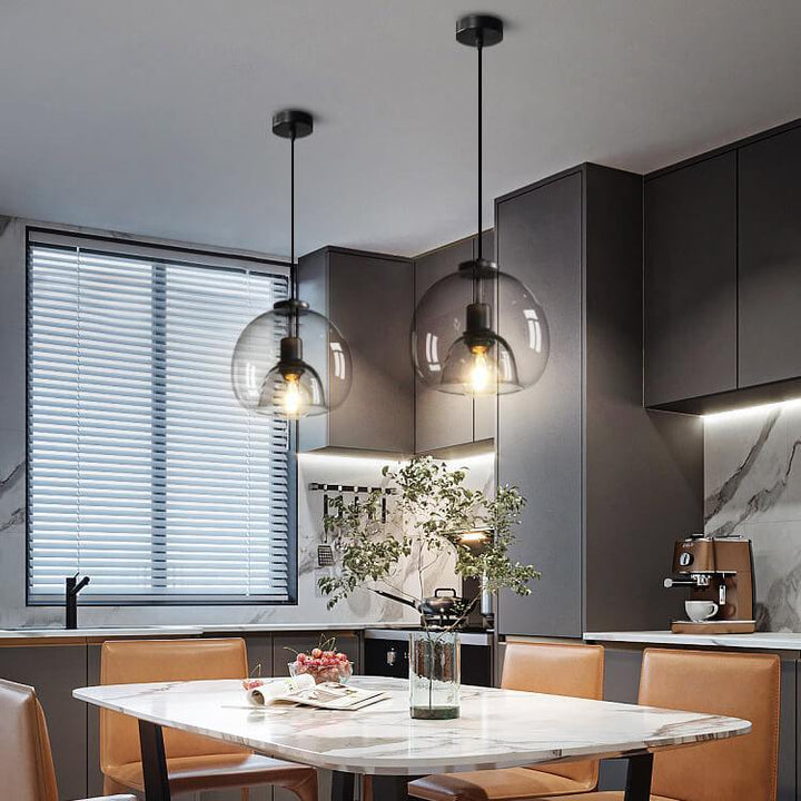 Minimalist Smoke Gray 1-Light Hand-Blown Glass Dome Pendant Lamp-Orizon Depot