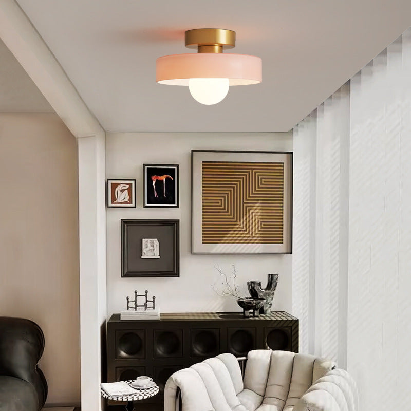 Minimalist Brass and Glass Ceiling Lamp in French Bauhaus Style