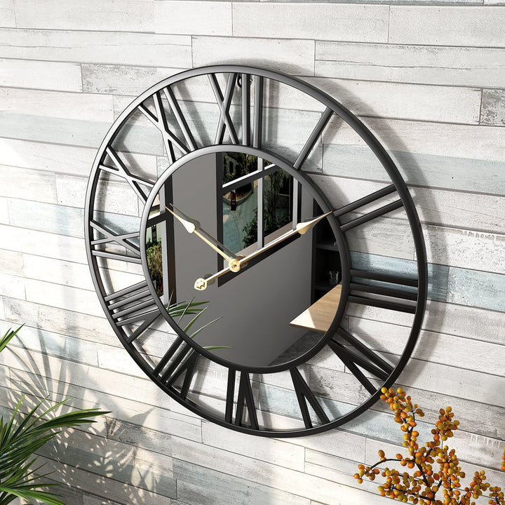 Vintage Large Metal Wall Clock with Mirror - 39cm-Orizon Depot