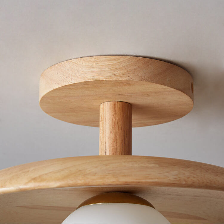 Nordic Creative Wooden Dome 1-Light Semi-Flush Mount Ceiling Lamp-Orizon Depot