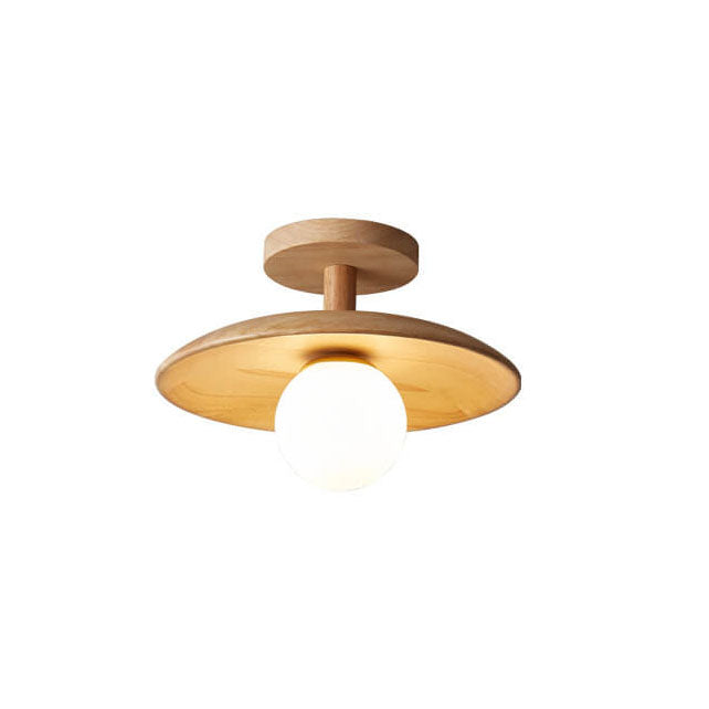 Nordic Creative Wooden Dome 1-Light Semi-Flush Mount Ceiling Lamp