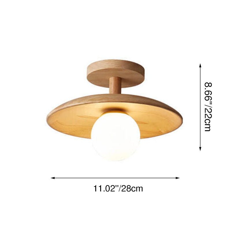 Nordic Creative Wooden Dome 1-Light Semi-Flush Mount Ceiling Lamp