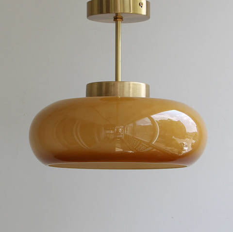 Vintage Brass Yellow Glass 1-Light Semi-Flush Mount Ceiling Lamp