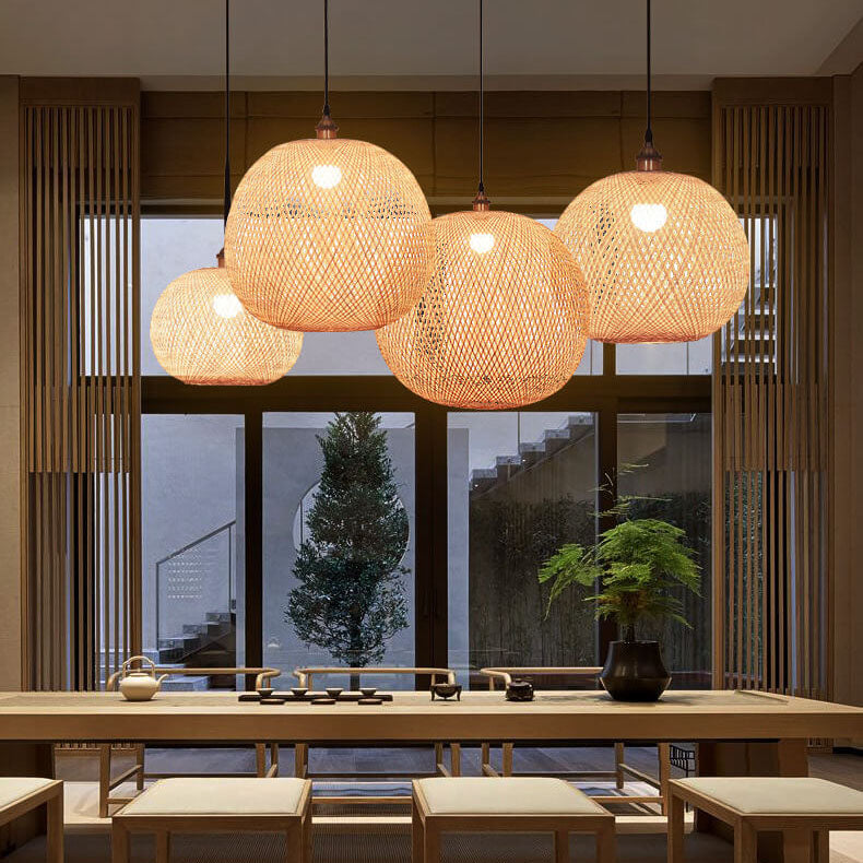 Japanese Bamboo Weaving Pendant Light for Zen Interiors-Orizon Depot