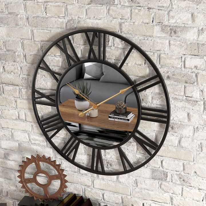 Vintage Large Metal Wall Clock with Mirror - 39cm-Orizon Depot