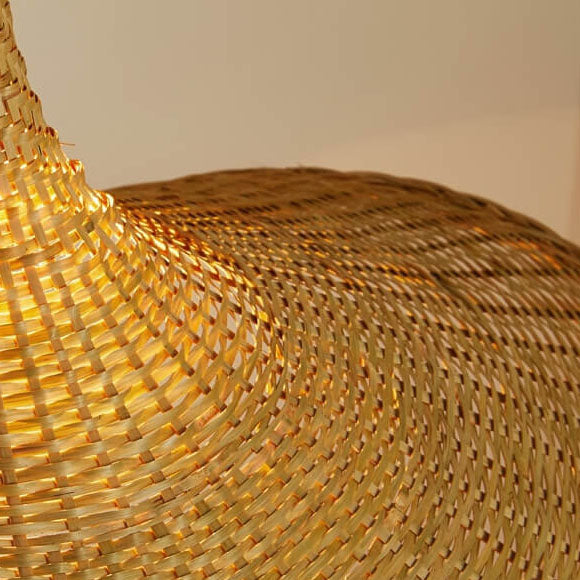 Woven Bamboo Straw Hat Pendant Light for Boho Interiors-Orizon Depot