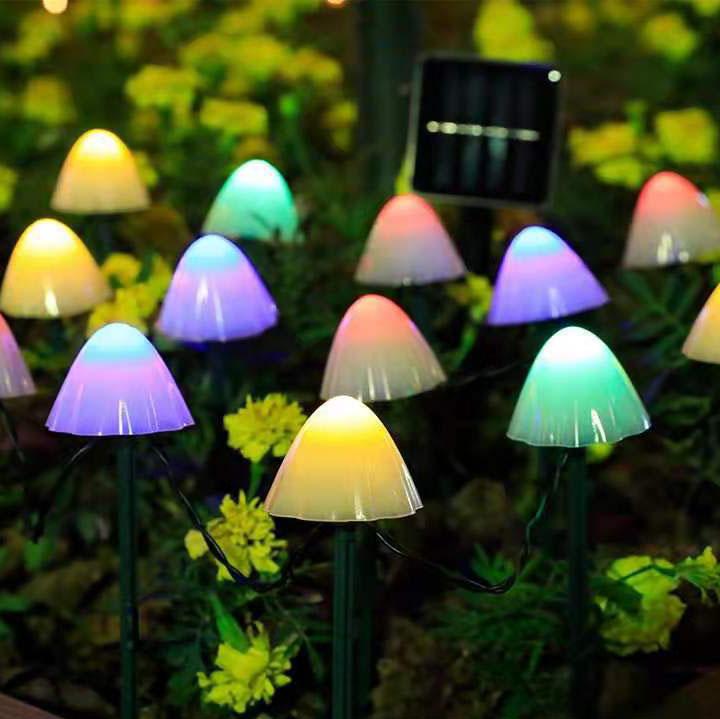 Contemporary Creative Plastic Solar LED Mushroom Lights String Lamp For Outdoor Patio