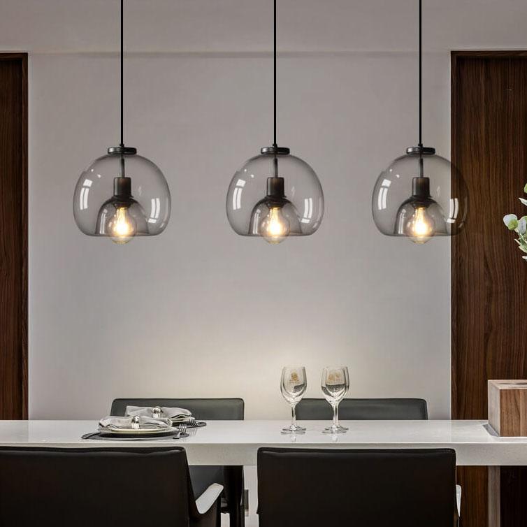 Minimalist Smoke Gray 1-Light Hand-Blown Glass Dome Pendant Lamp-Orizon Depot