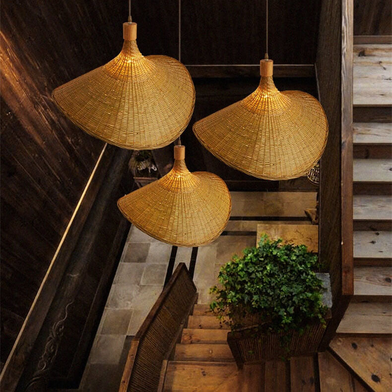 Woven Bamboo Straw Hat Pendant Light for Boho Interiors-Orizon Depot