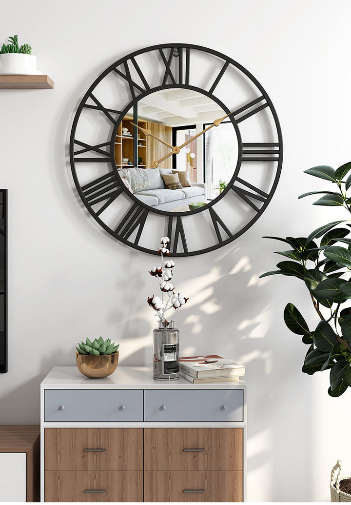 Vintage Large Metal Wall Clock with Mirror - 39cm-Orizon Depot