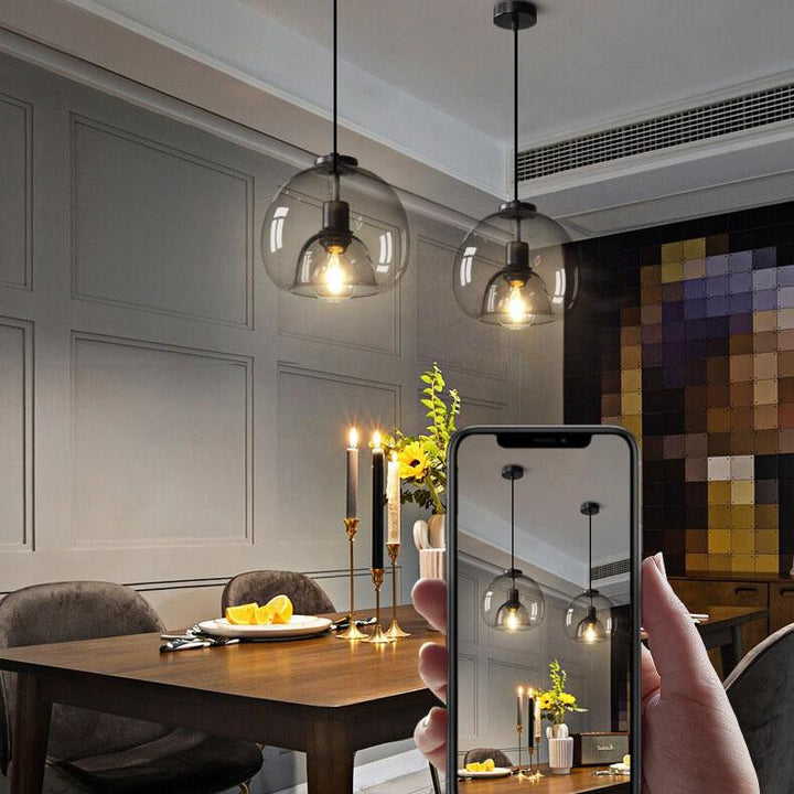 Minimalist Smoke Gray 1-Light Hand-Blown Glass Dome Pendant Lamp-Orizon Depot