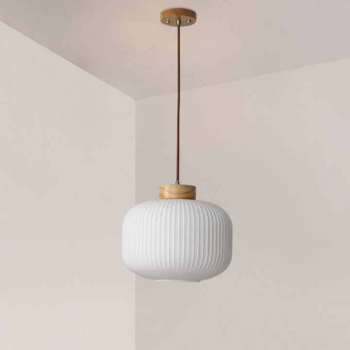 Japanese Style Striped Glass Jar Pendant Lamp-Orizon Depot