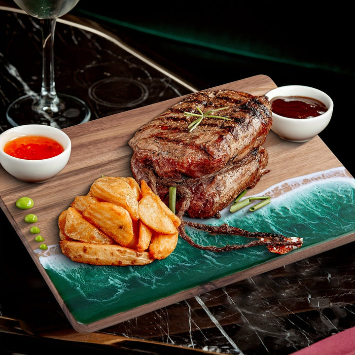 Ocean-Inspired Acacia Wood Cutting Board | Wave-Design Cheese & Serving Board-Orizon Depot