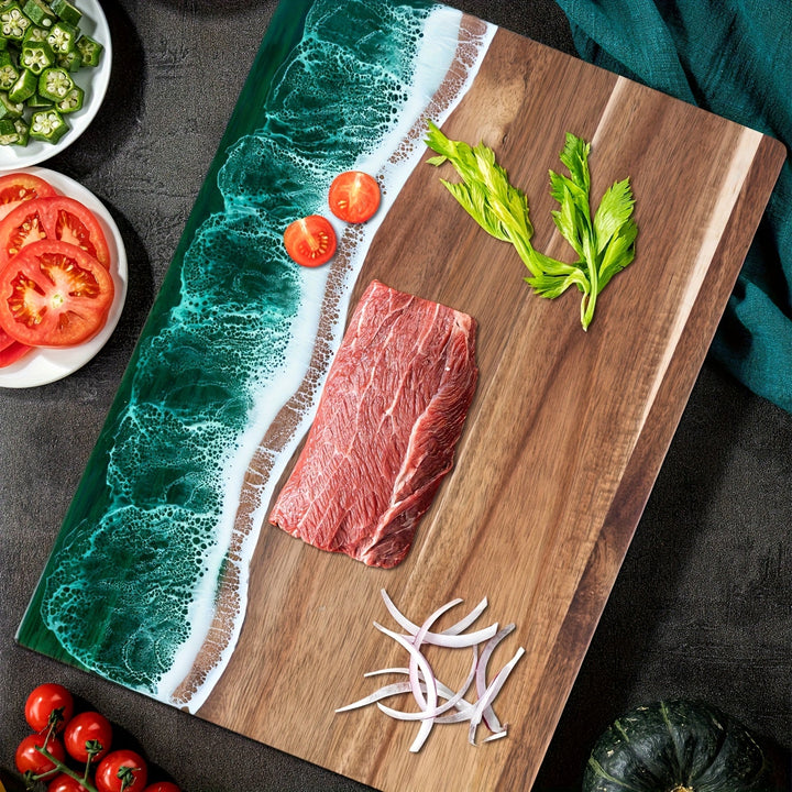 Ocean-Inspired Acacia Wood Cutting Board | Wave-Design Cheese & Serving Board-Orizon Depot