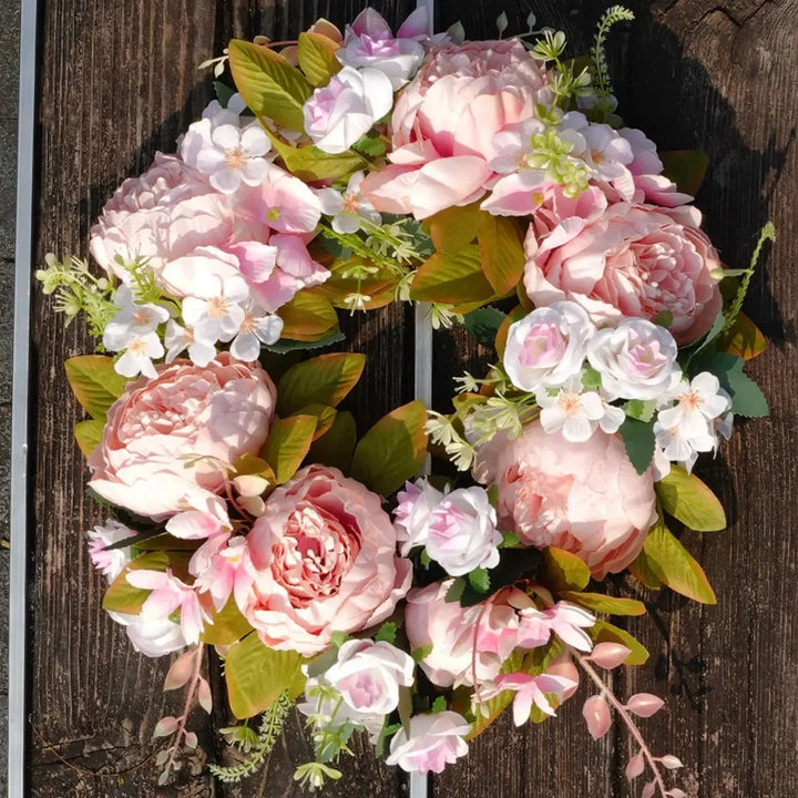 Artificial Autumn Wreath with Peonies - Cozy Outdoor Decoration-Orizon Depot