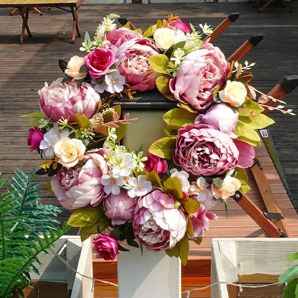 Autumn Wreath - Realistic Peonies for Outdoor Decor-Orizon Depot