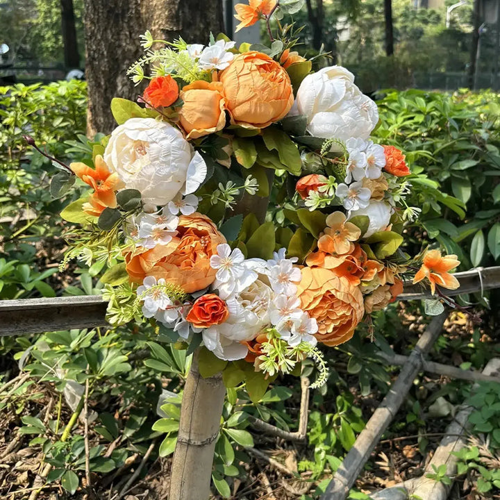 Artificial Autumn Wreath with Peonies - Cozy Outdoor Decoration-Orizon Depot