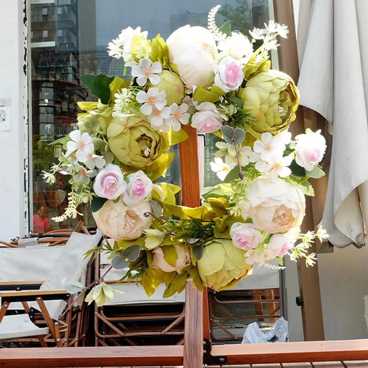 Artificial Autumn Wreath with Peonies - Cozy Outdoor Decoration-Orizon Depot