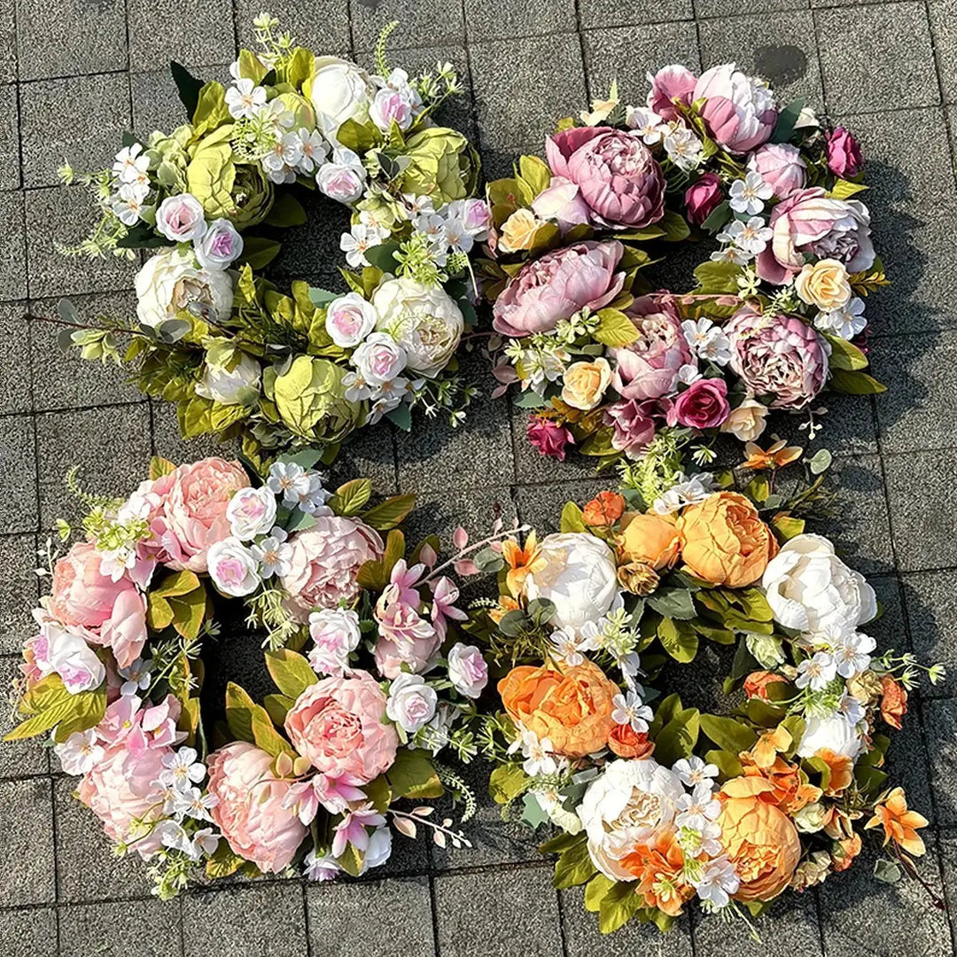 Autumn Wreath - Realistic Peonies for Outdoor Decor-Orizon Depot