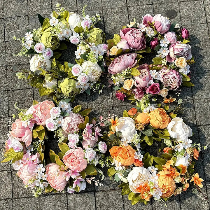 Autumn Wreath - Realistic Peonies for Outdoor Decor-Orizon Depot