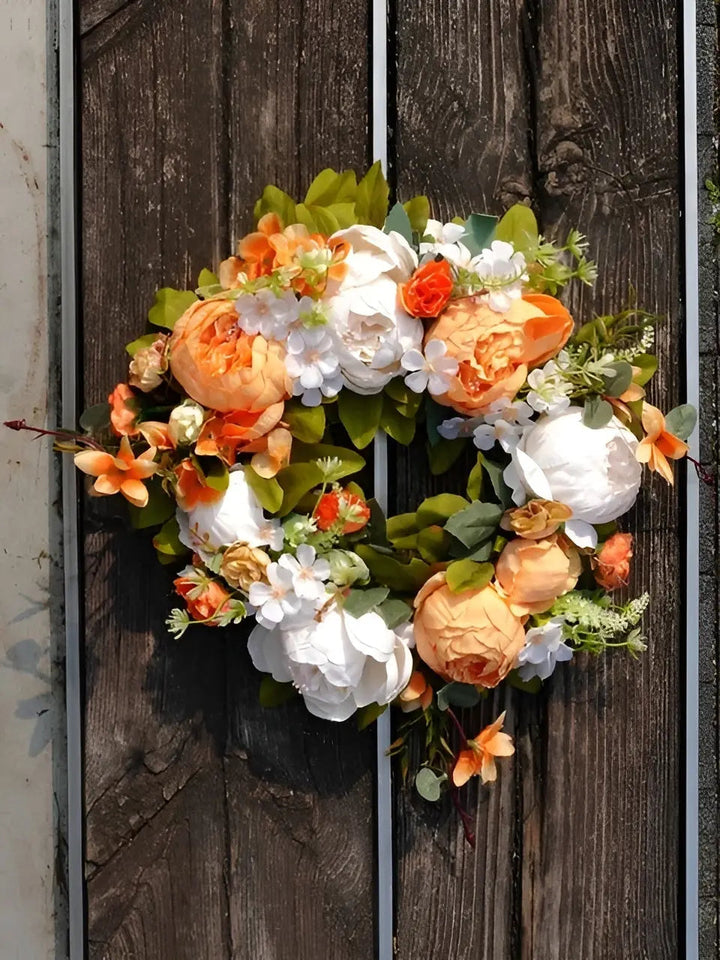 Artificial Autumn Wreath with Peonies - Cozy Outdoor Decoration-Orizon Depot