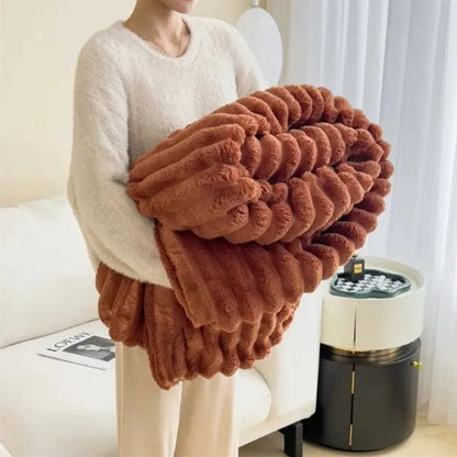 Cozy Striped Plush Blanket for Home Use - Indoor & Outdoor Use