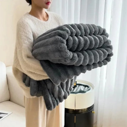 Cozy Striped Plush Blanket for Home Use - Indoor & Outdoor Use