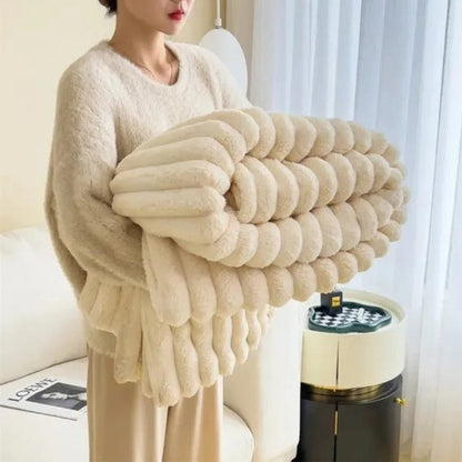 Cozy Striped Plush Blanket for Home Use - Indoor & Outdoor Use