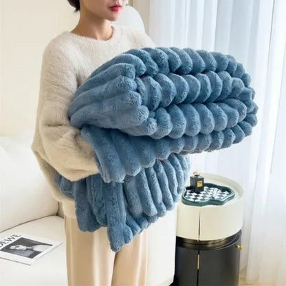 Cozy Striped Plush Blanket for Home Use - Indoor & Outdoor Use