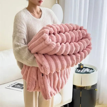 Cozy Striped Plush Blanket for Home Use - Indoor & Outdoor Use