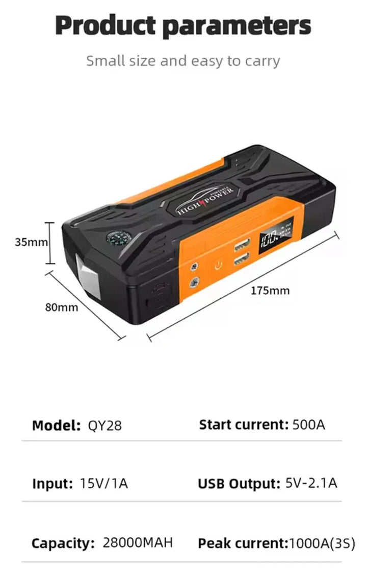 Portable 12V Emergency Car Jump Starter and Power Bank Kit-Orizon Depot