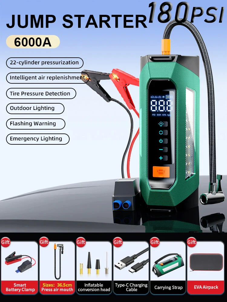 Portable Car Jump Starter Power Bank with Air Compressor 6000A-Orizon Depot