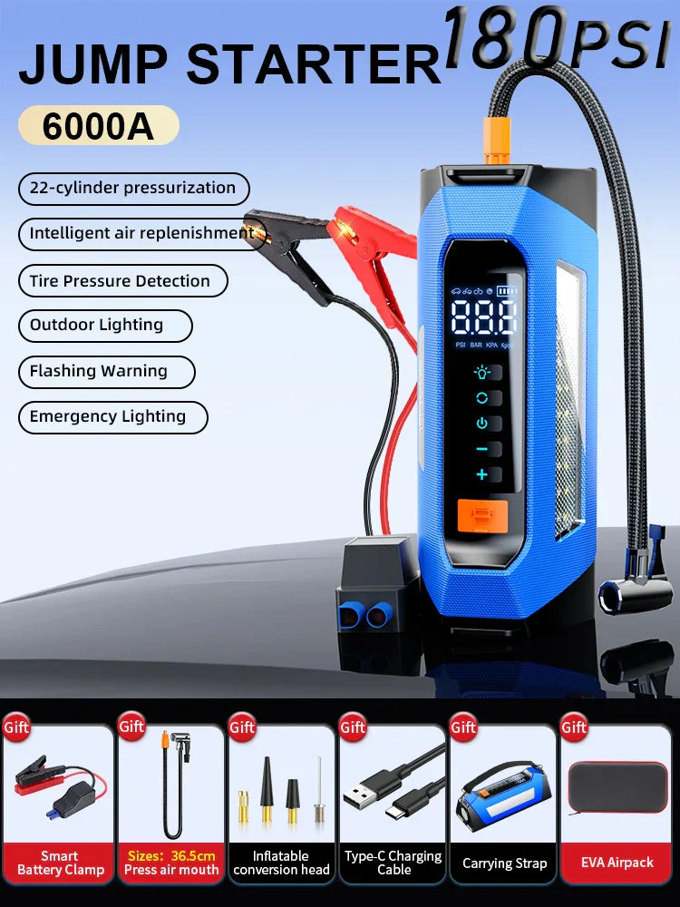 Portable Car Jump Starter Power Bank with Air Compressor 6000A-Orizon Depot