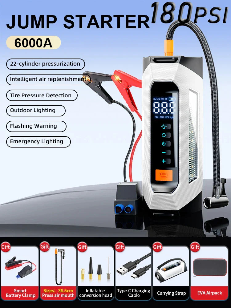 Portable Car Jump Starter Power Bank with Air Compressor 6000A-Orizon Depot