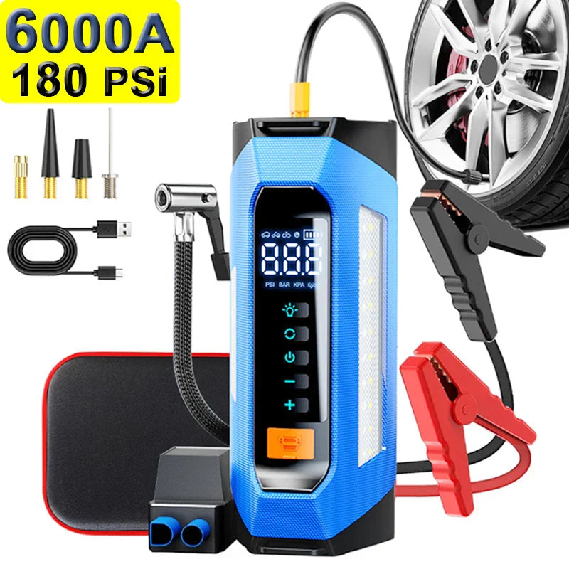 Portable Car Jump Starter Power Bank with Air Compressor 6000A-Orizon Depot