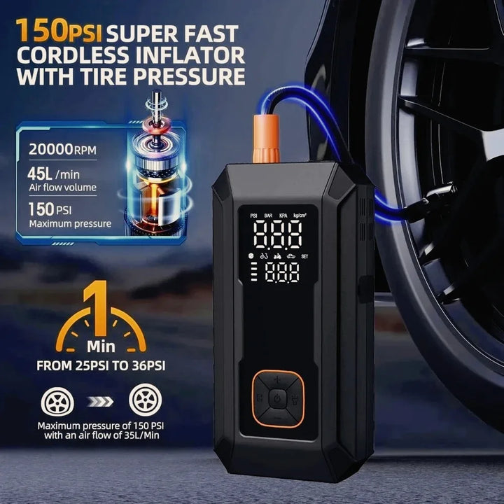 Portable Car Jump Starter with Air Pump, Power Bank & LED Light-Orizon Depot