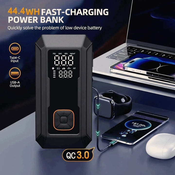 Portable Car Jump Starter with Air Pump, Power Bank & LED Light-Orizon Depot