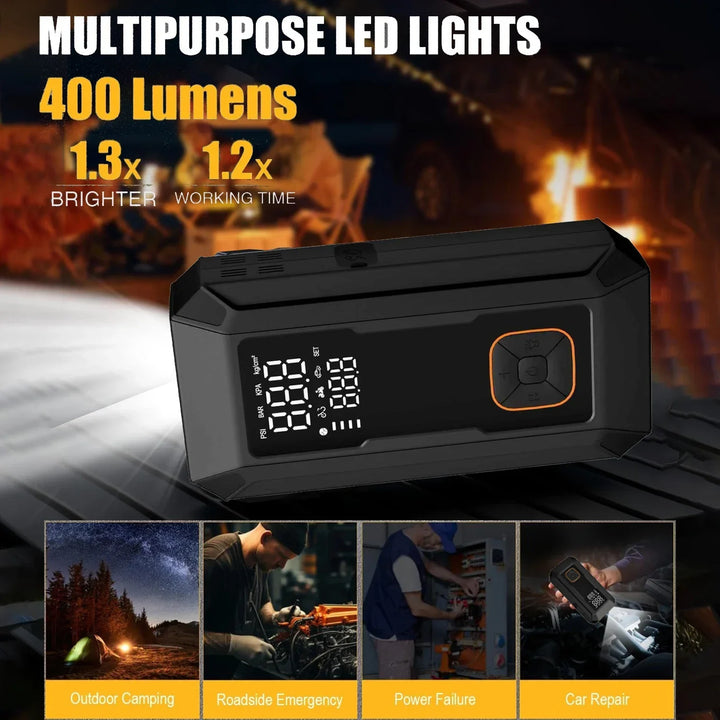 Portable Car Jump Starter with Air Pump, Power Bank & LED Light-Orizon Depot