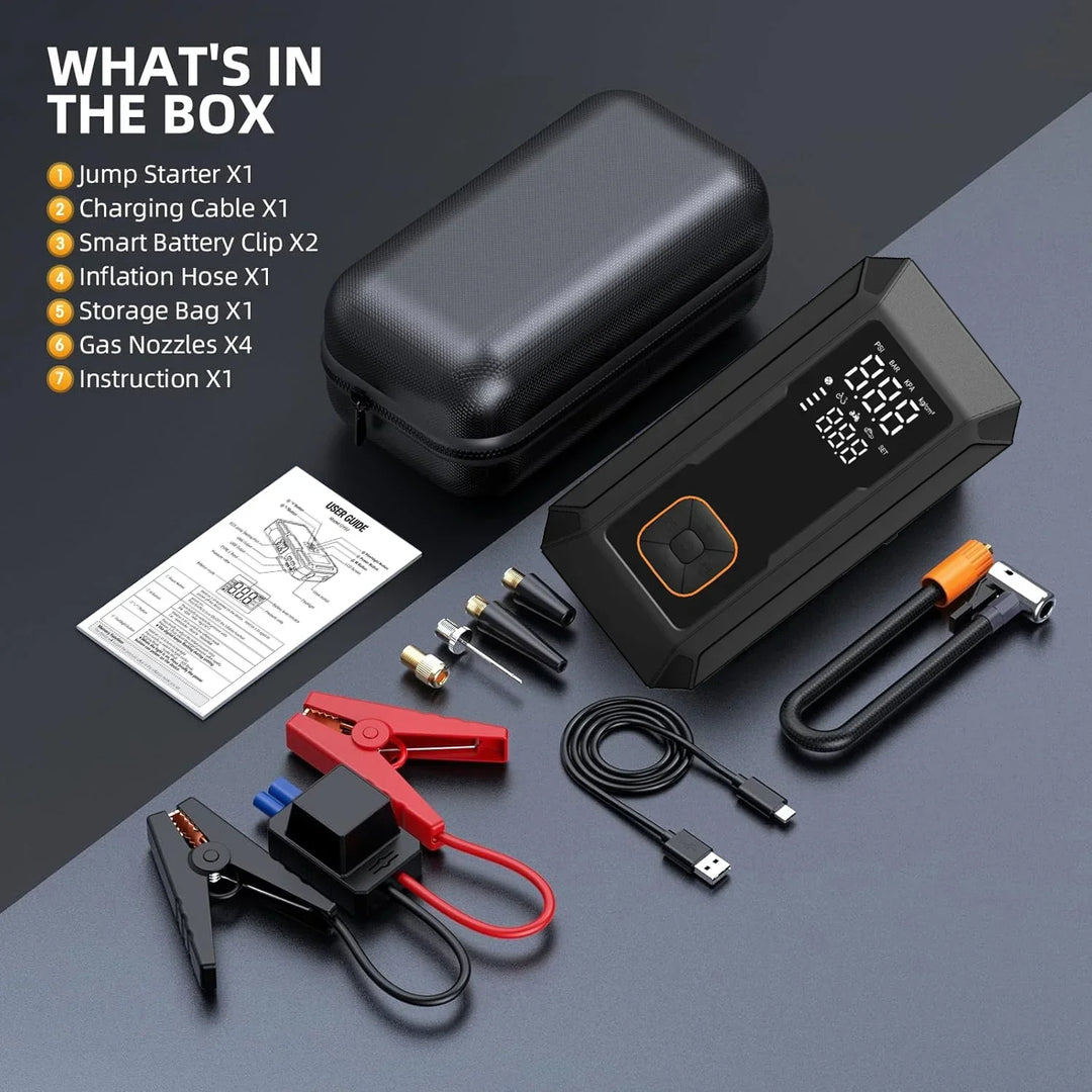 Portable Car Jump Starter with Air Pump, Power Bank & LED Light-Orizon Depot